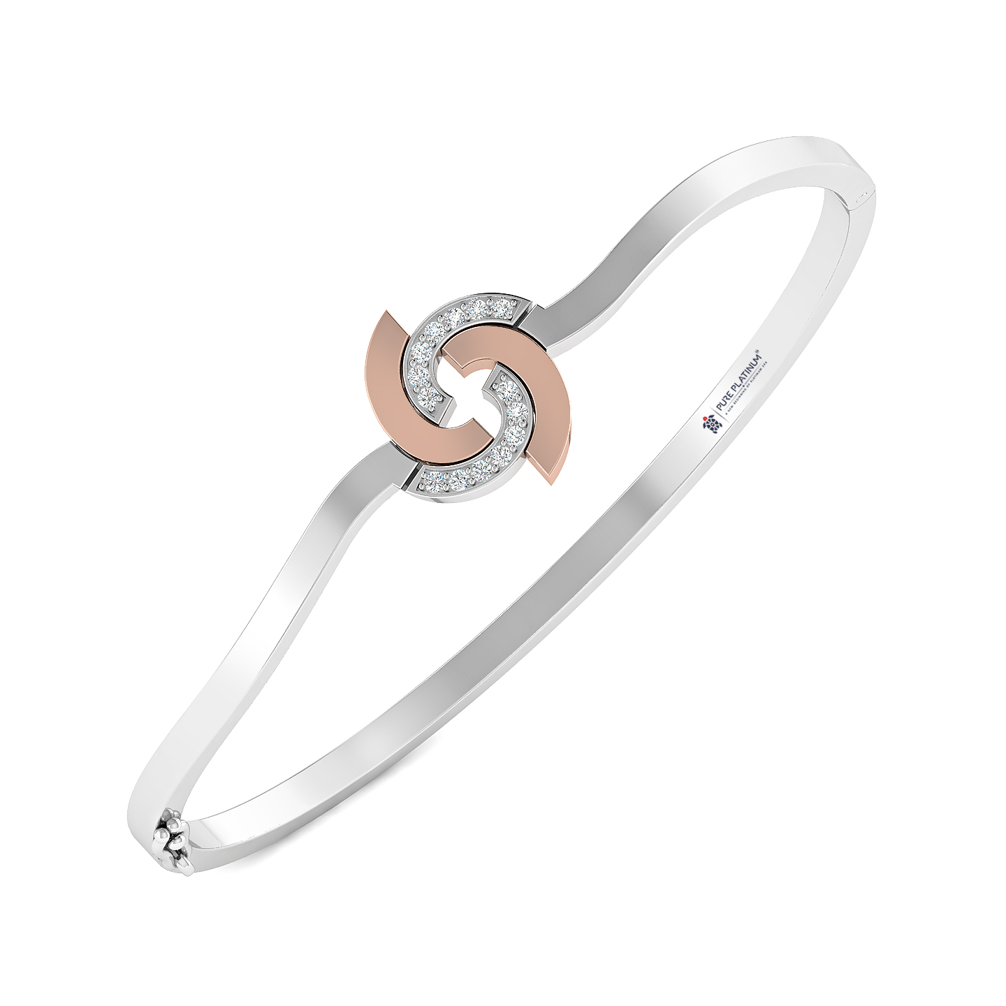Dual-Tone Interlocking Swirl Diamond Bangle in Modern Sleek Design