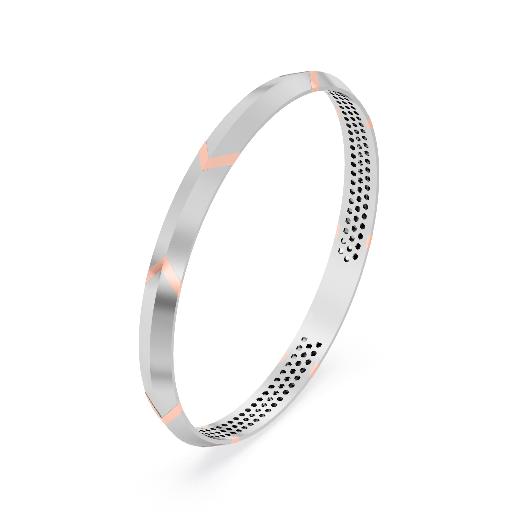 Modern Dual-Tone Chevron Cutout Bangle in Sleek White &amp; Rose Gold Finish