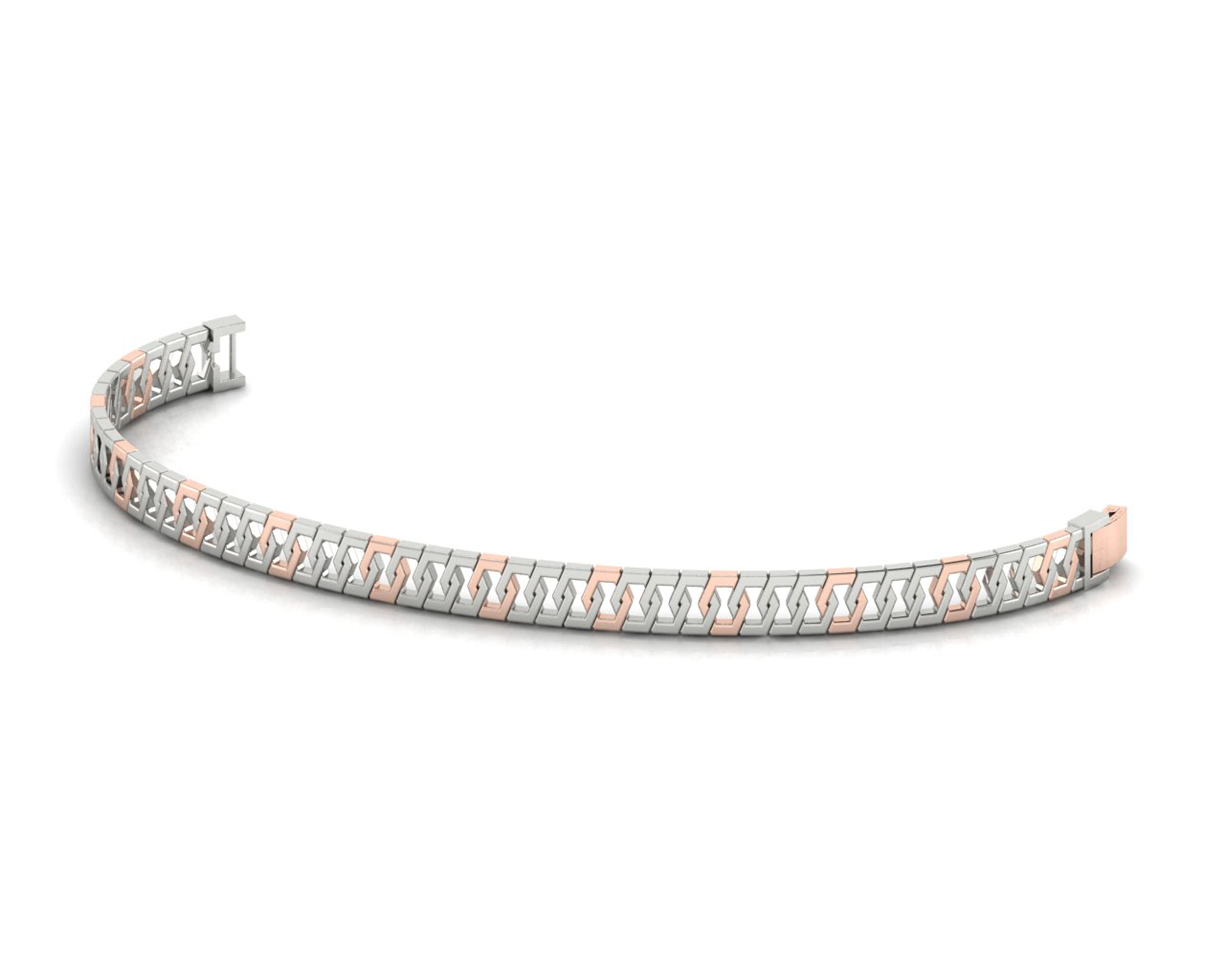 Dual-Tone Chevron Link Bracelet – Sleek Silver &amp; Rose Gold Pattern