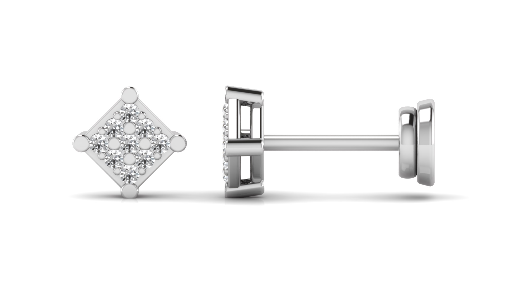 Square Diamond Cluster Stud Earrings – Elegant Prong-Set Sparkle