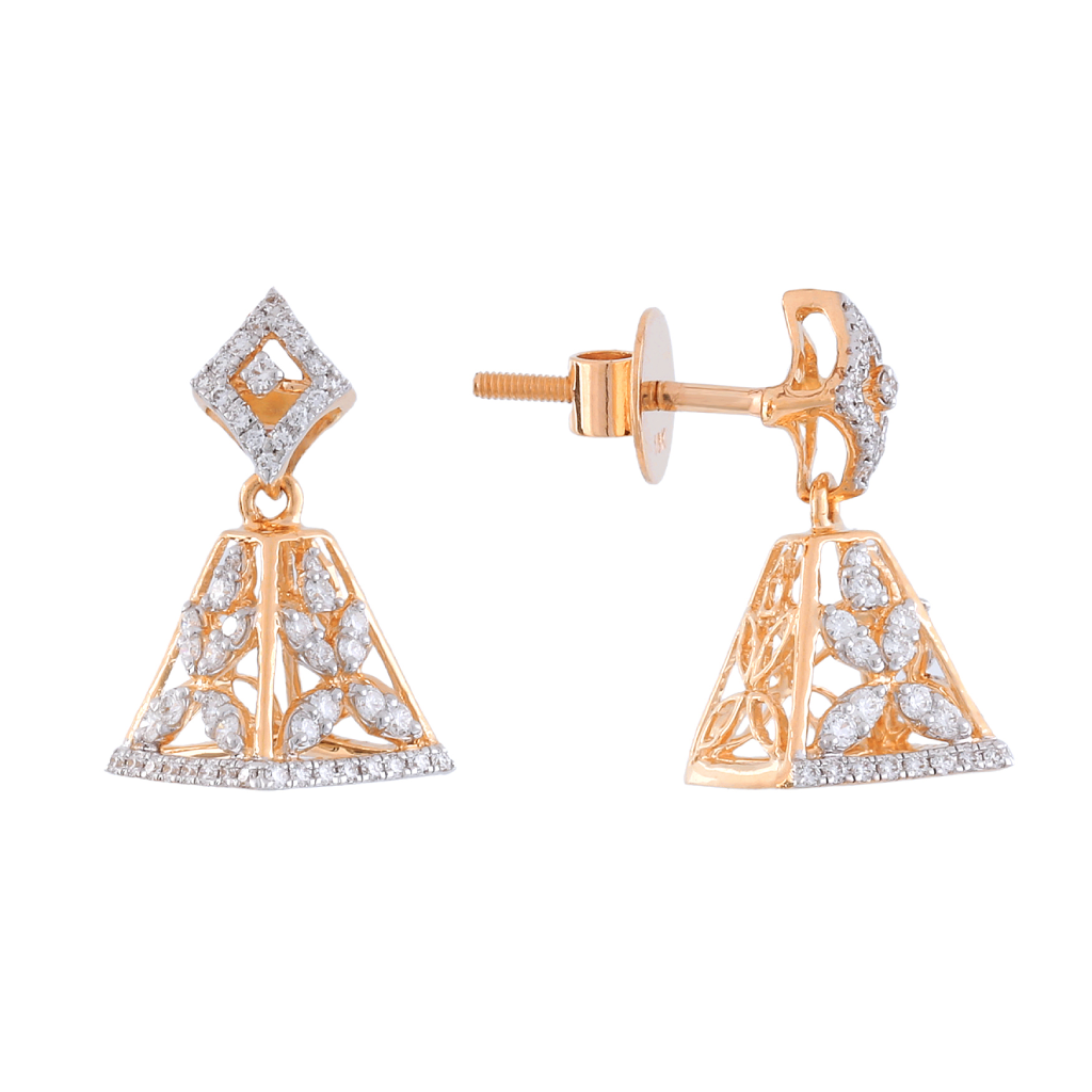 Diamond Pyramid Jhumka Earrings in Rose Gold