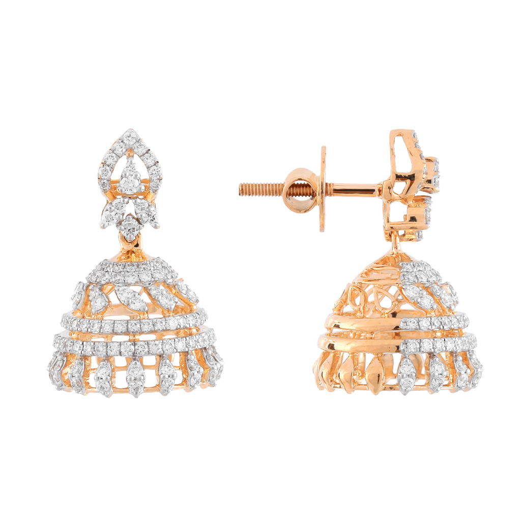Classic Diamond Layered Jhumka Earrings in Yellow Gold