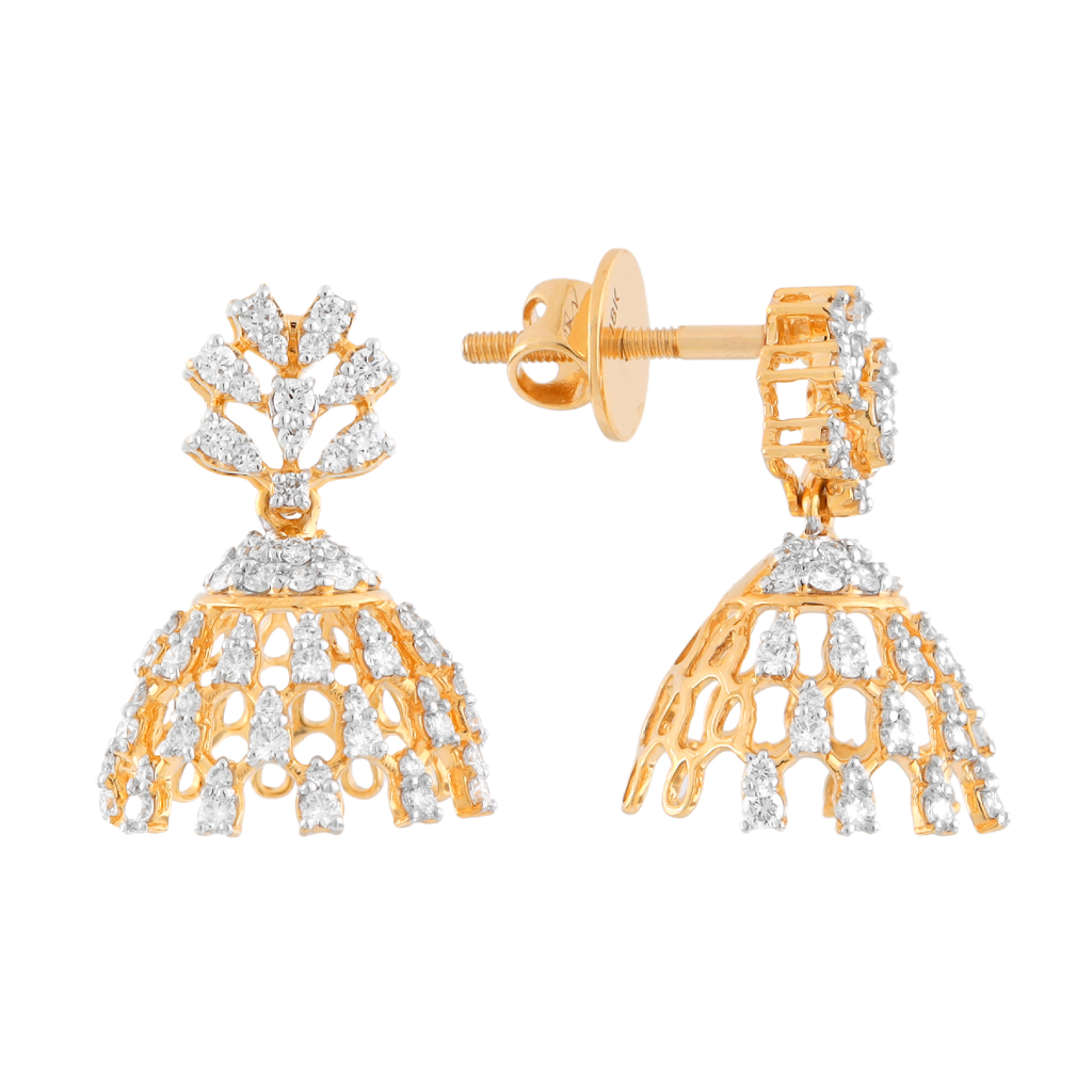 Diamond Floral Top Jhumka Earrings in Yellow Gold