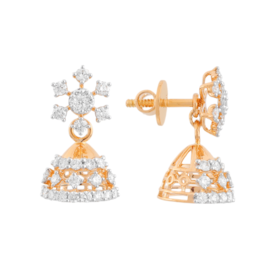 Traditional Diamond Jhumka Earrings in Gold