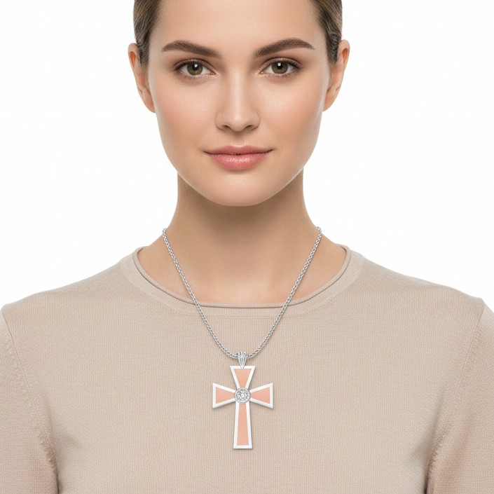 Two-Tone Cross Pendant with Round Center Stone