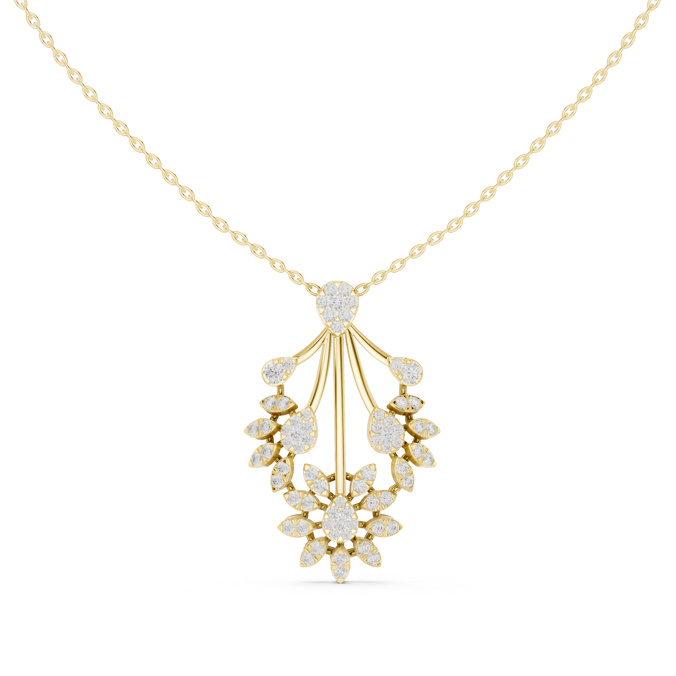 Golden Bloom Cascade Diamond Pendant Necklace