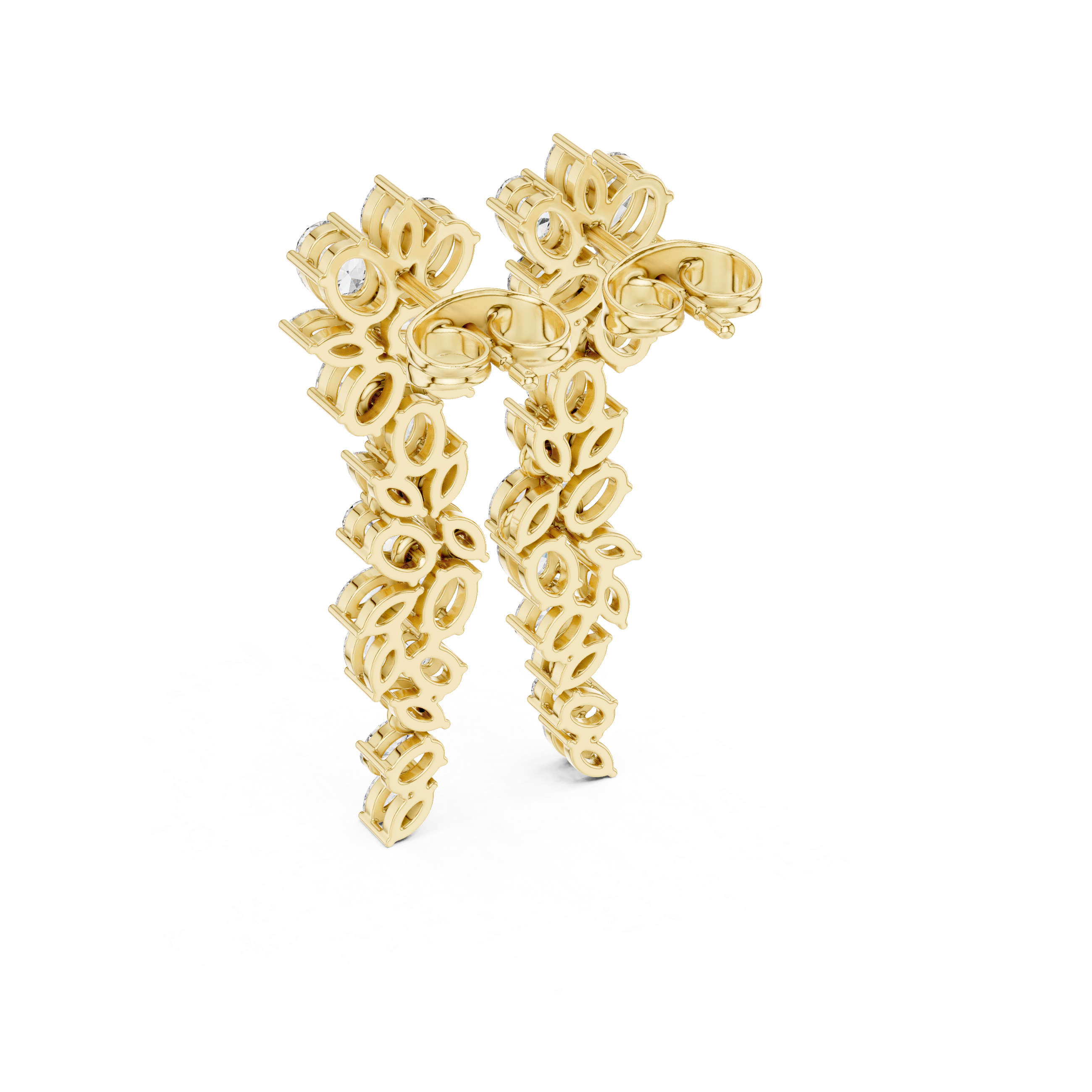 Diamond Cascading Leaf Drop Gold Earrings