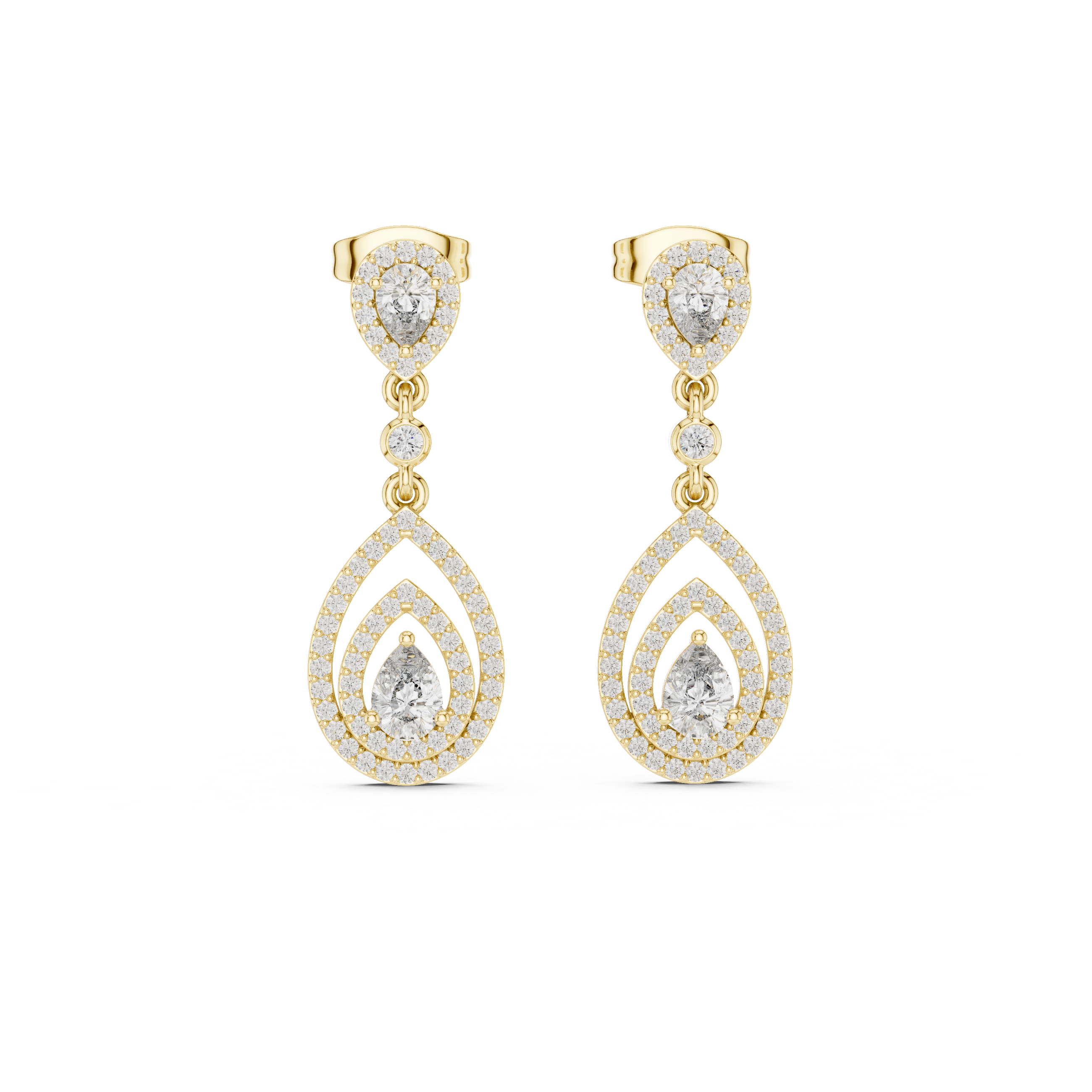 Classic Teardrop Halo Diamond Drop Earrings in Yellow Gold