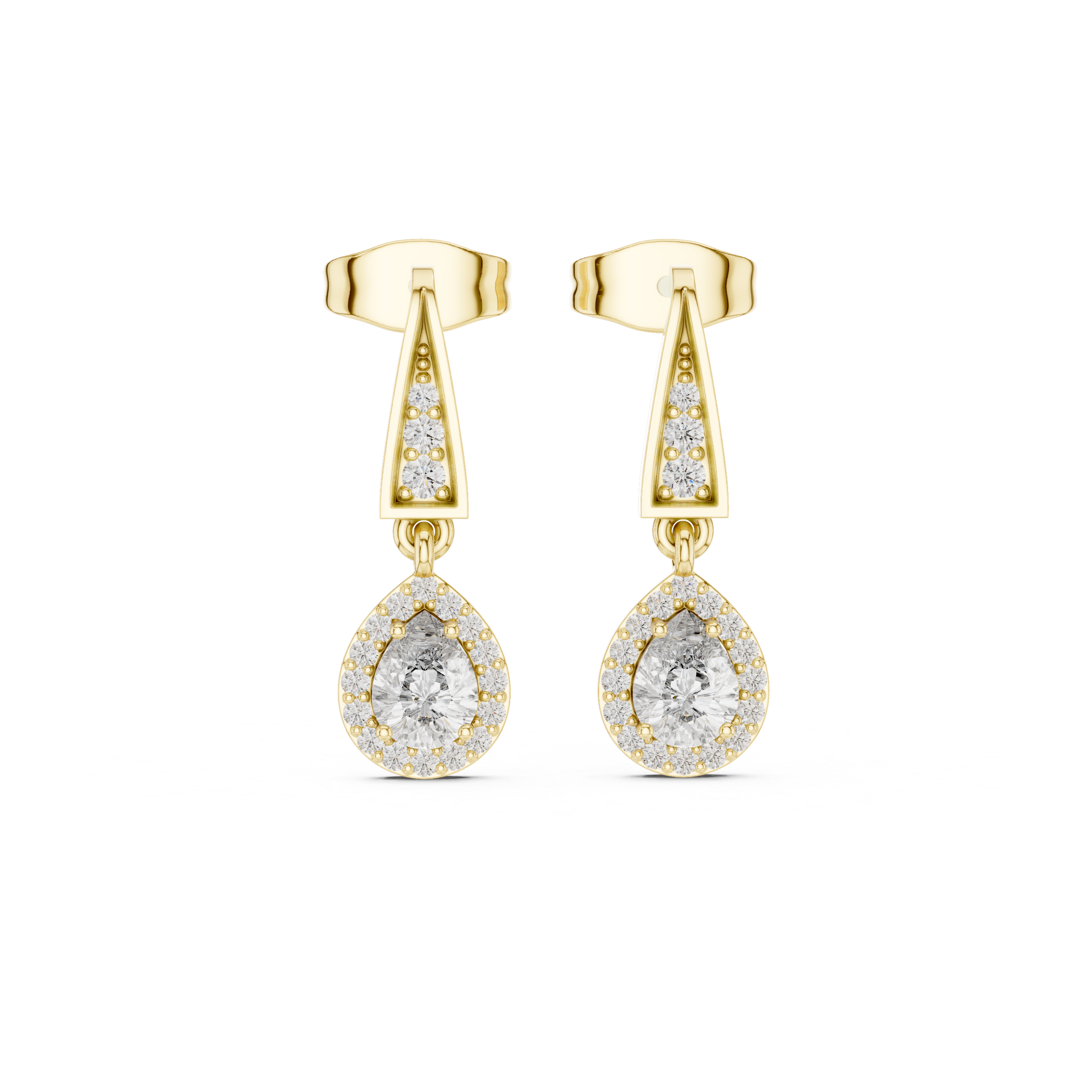 Pear-Shaped Diamond Halo Drop Earrings in Yellow Gold