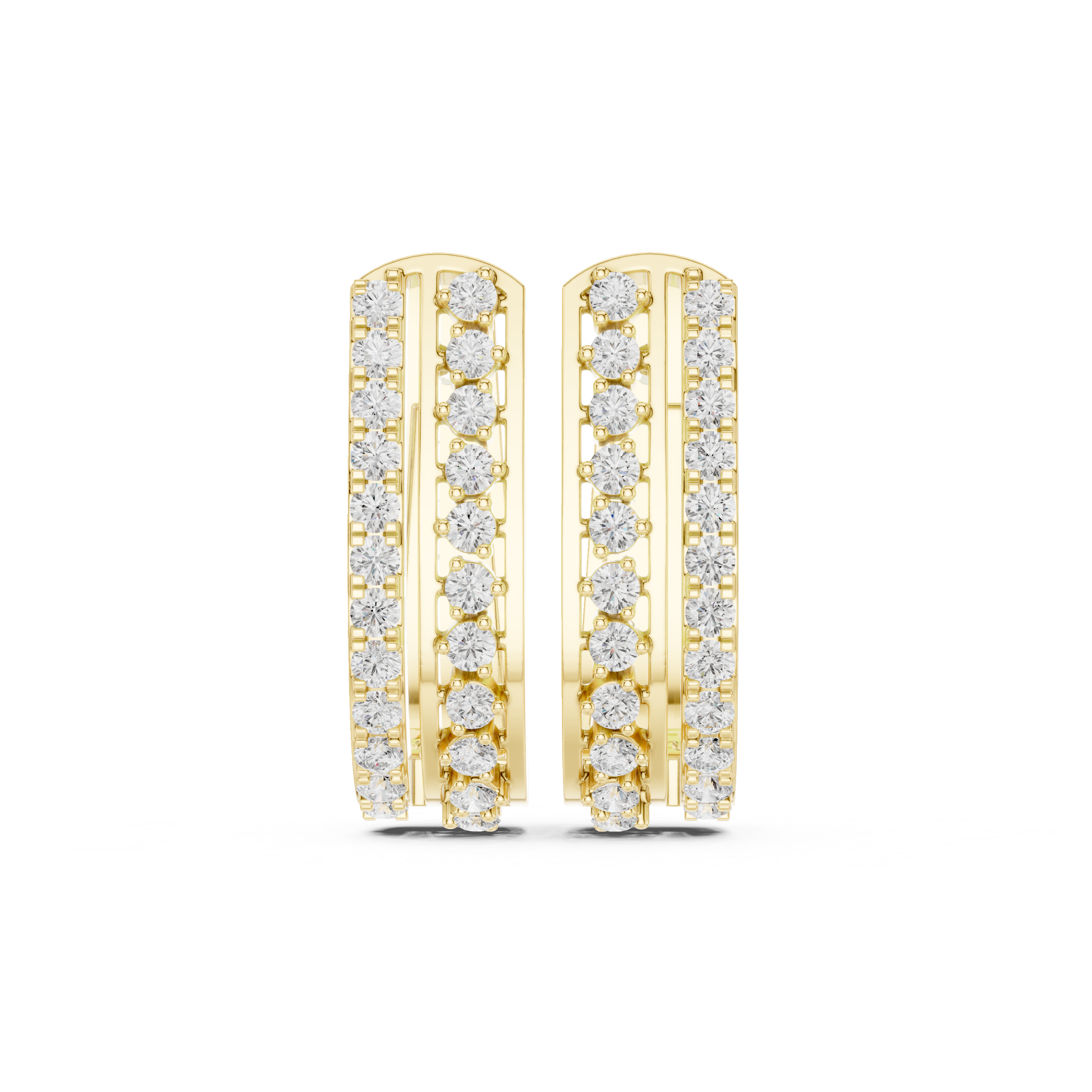 Double-Row Diamond Bar Drop Earrings in Yellow Gold
