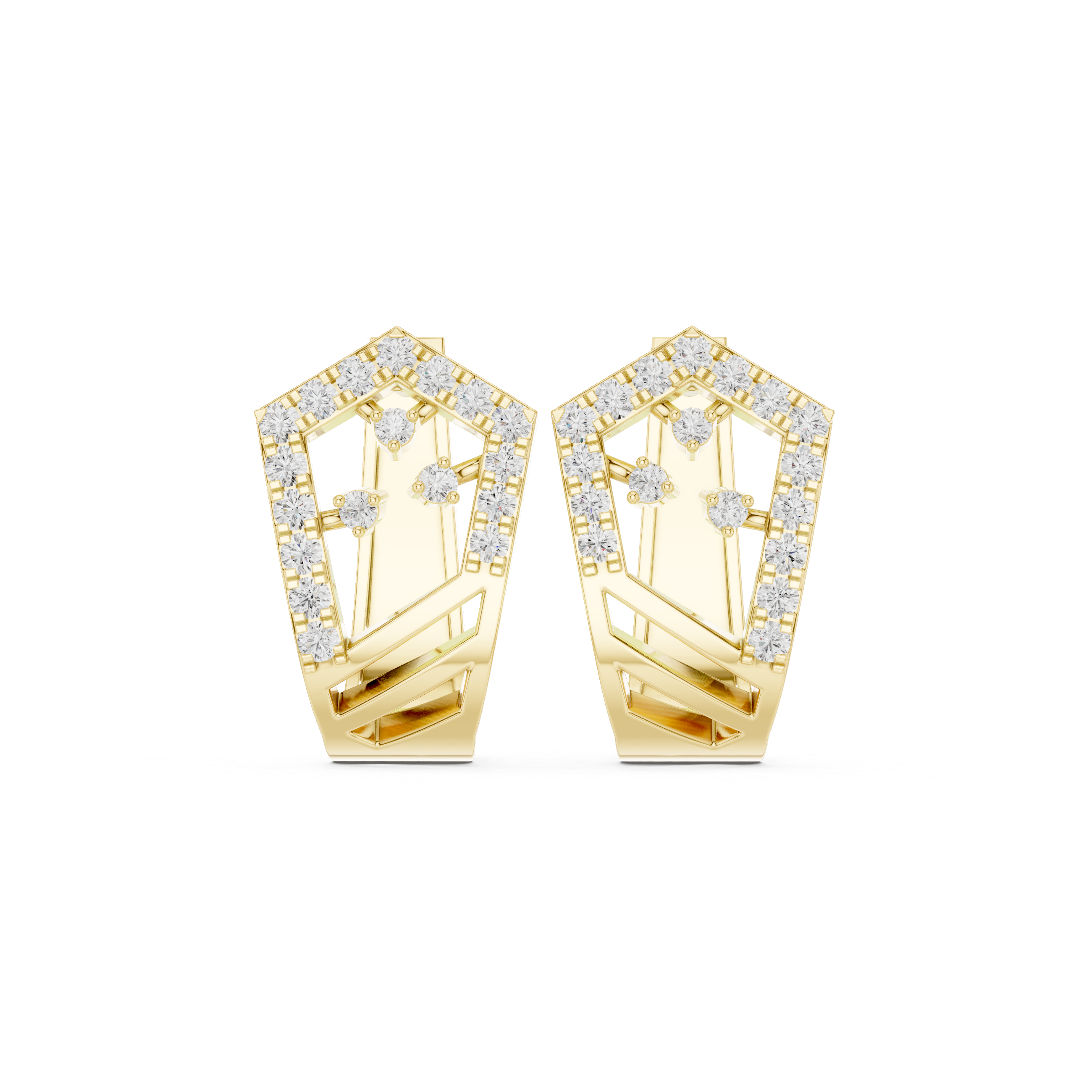 Geometric Diamond Frame Stud Earrings in Yellow Gold