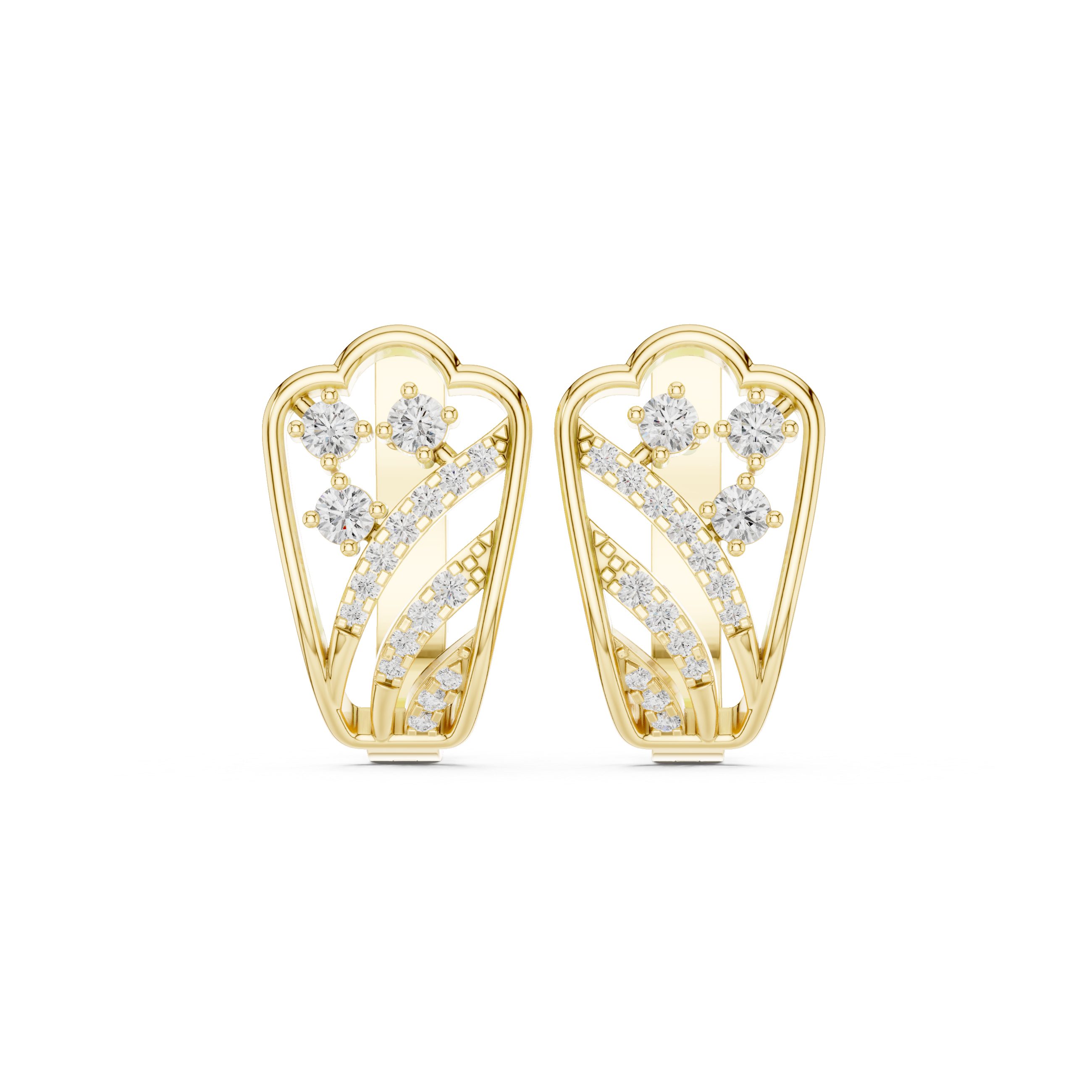Curved Heart-Inspired Diamond Earrings in Yellow Gold