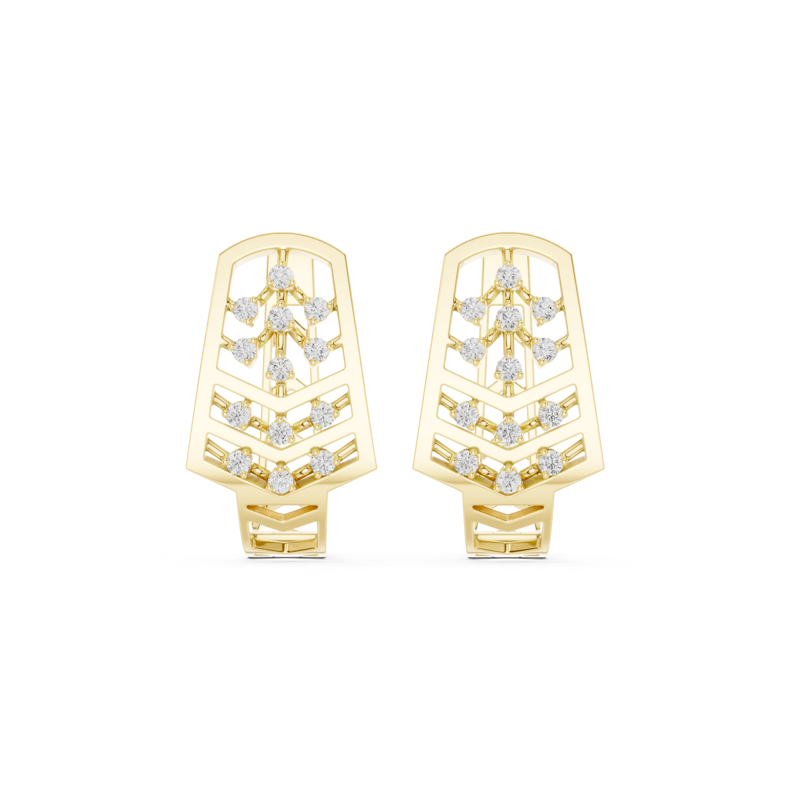 Geometric Diamond Cascade Earrings in Yellow Gold