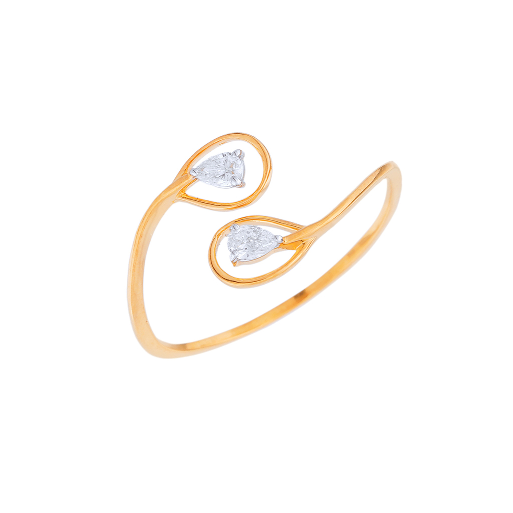 Open Style Yellow Gold Teardrop Diamond Ring