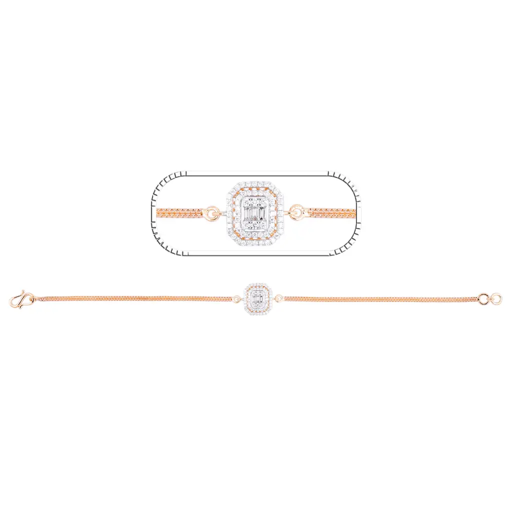 Rose Gold Emerald-Cut Diamond Halo Bracelet