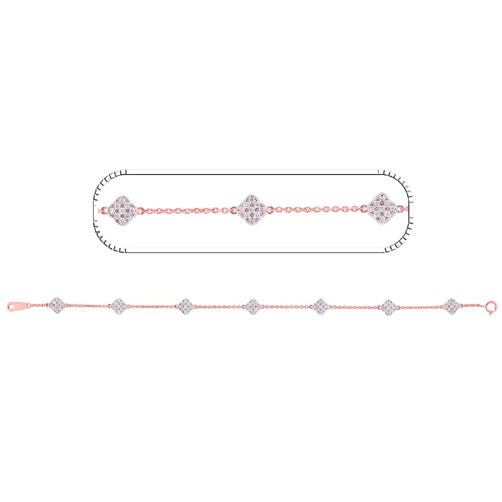 Rose Gold Diamond Square Station Chain Bracelet