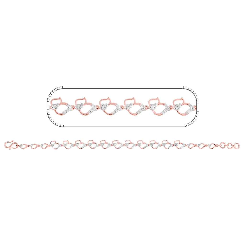 Rose Gold Diamond Twin-Heart Link Bracelet