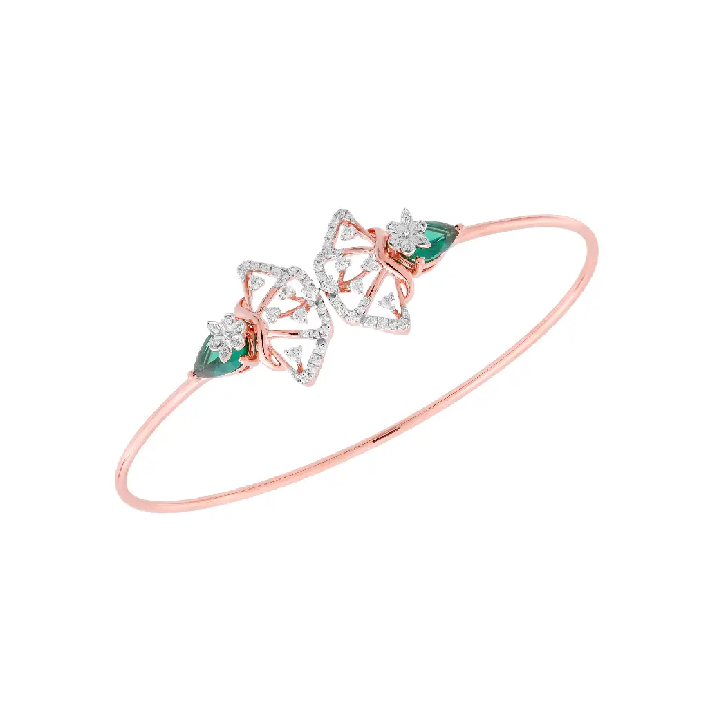 Rose Gold Diamond Butterfly Bracelet with Emerald Accents