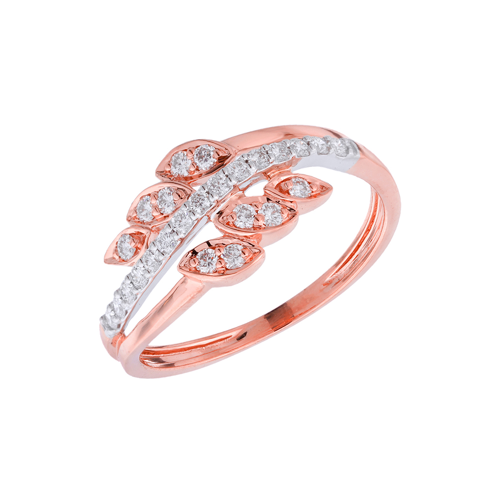 Nature-Inspired Diamond Leaf Ring in Rose Gold