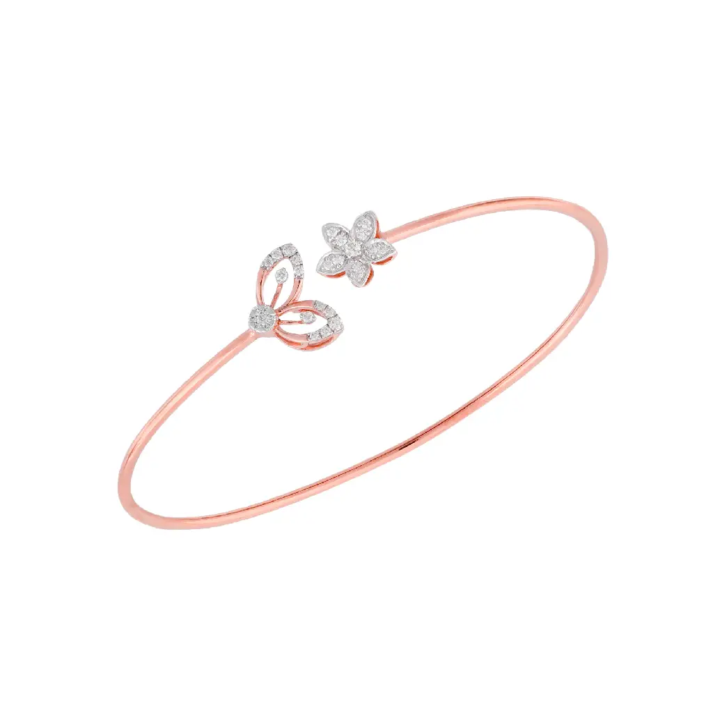 Rose Gold Diamond Floral Open Cuff Bracelet