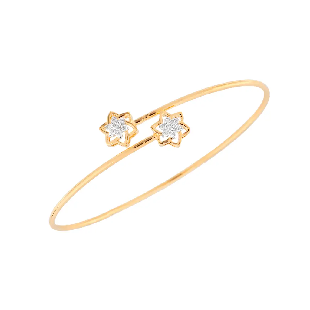 Yellow Gold Twin Floral Diamond Bangle