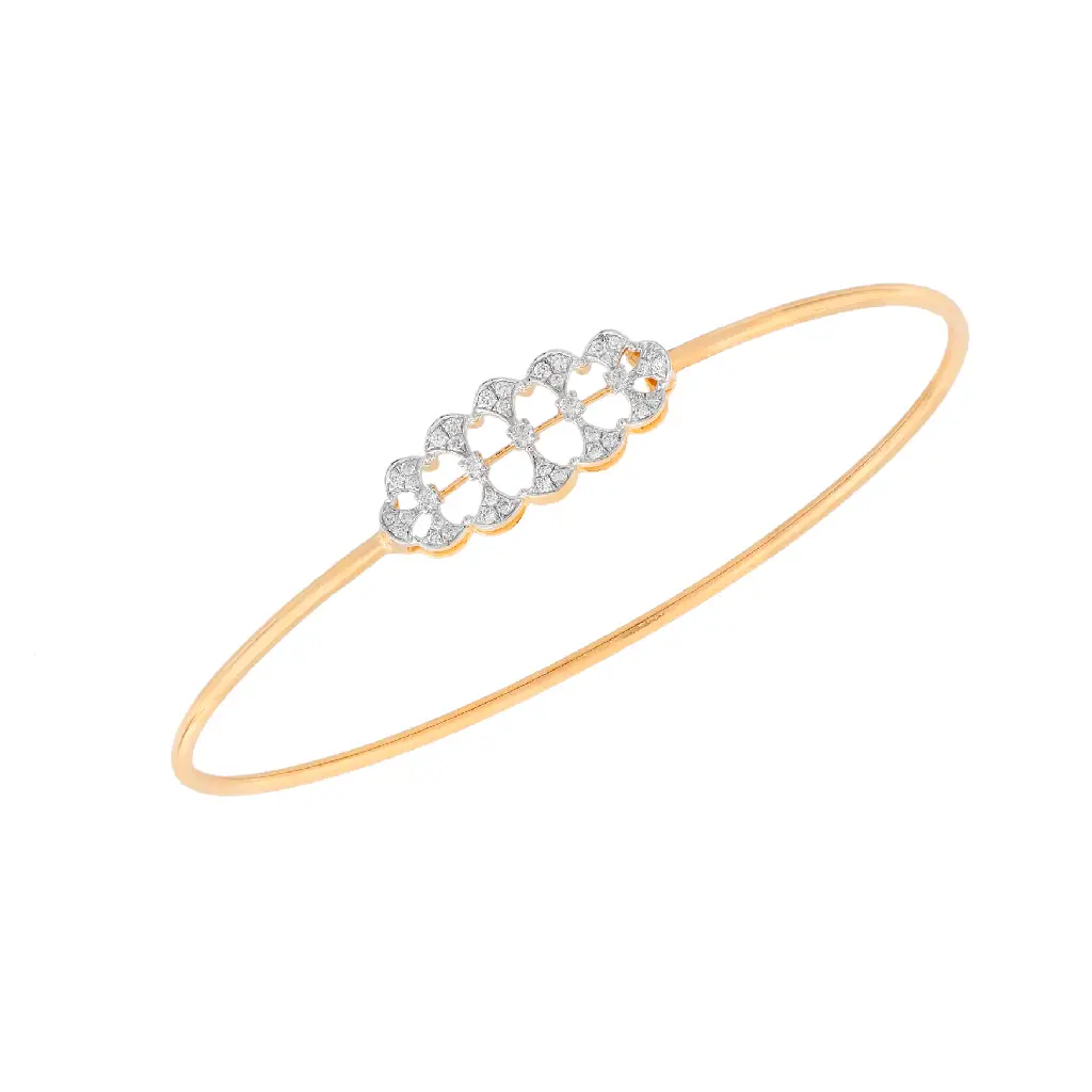 Elegant Diamond Petal Motif Open Bangle in Yellow Gold
