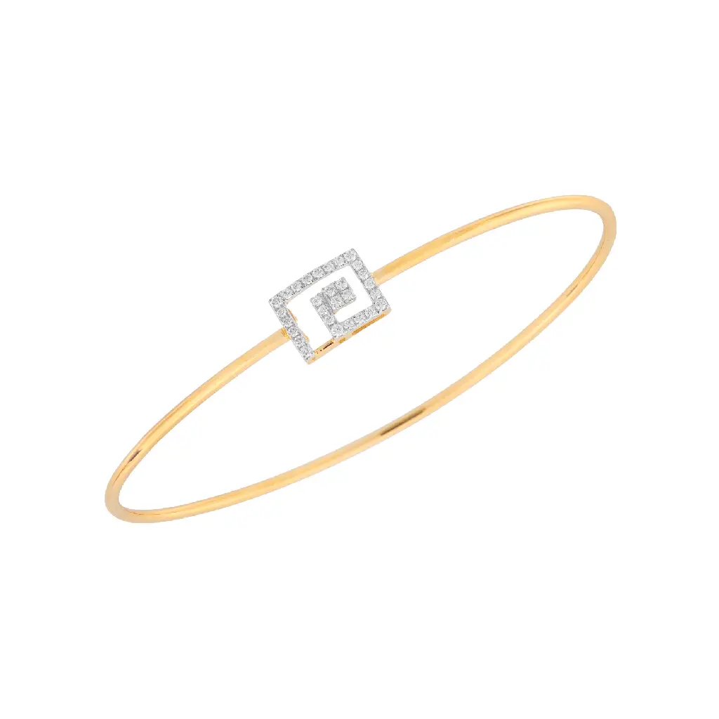 Geometric Diamond Square Open Bangle in Yellow Gold