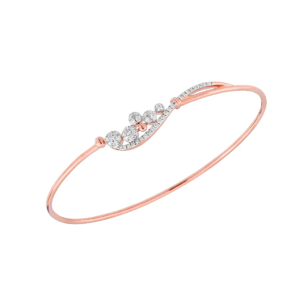 Graceful Diamond Wave Open Bangle in Rose Gold