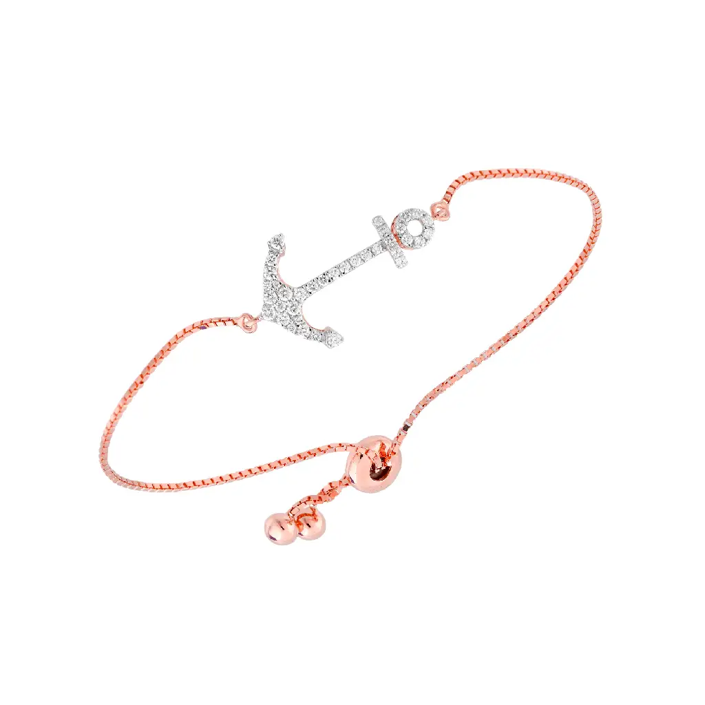Rose Gold Diamond Anchor Adjustable Bracelet