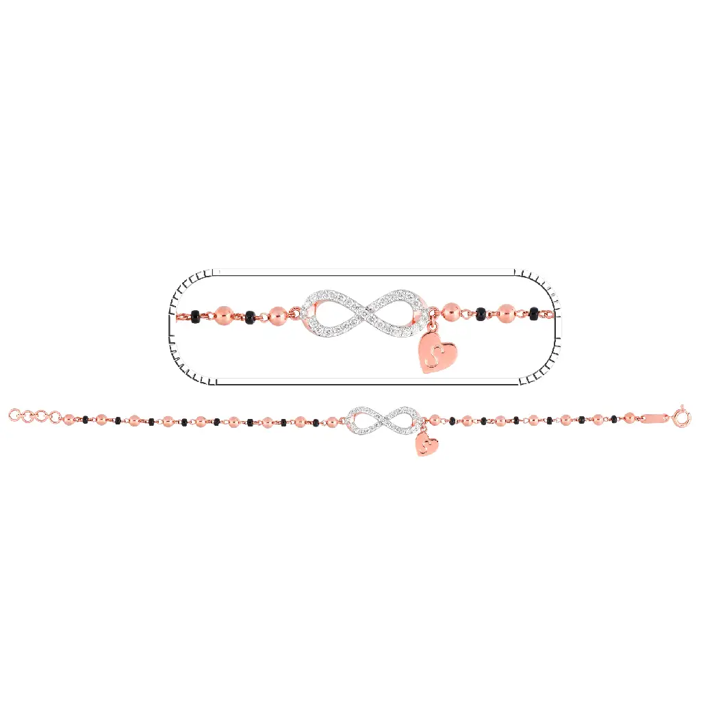 Rose Gold Infinity Mangalsutra Bracelet with Heart Charm