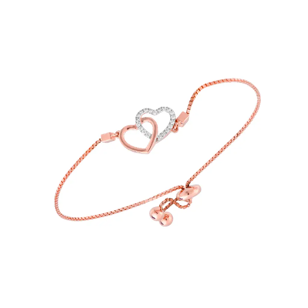 Rose Gold Diamond Twin Heart Adjustable Bracelet
