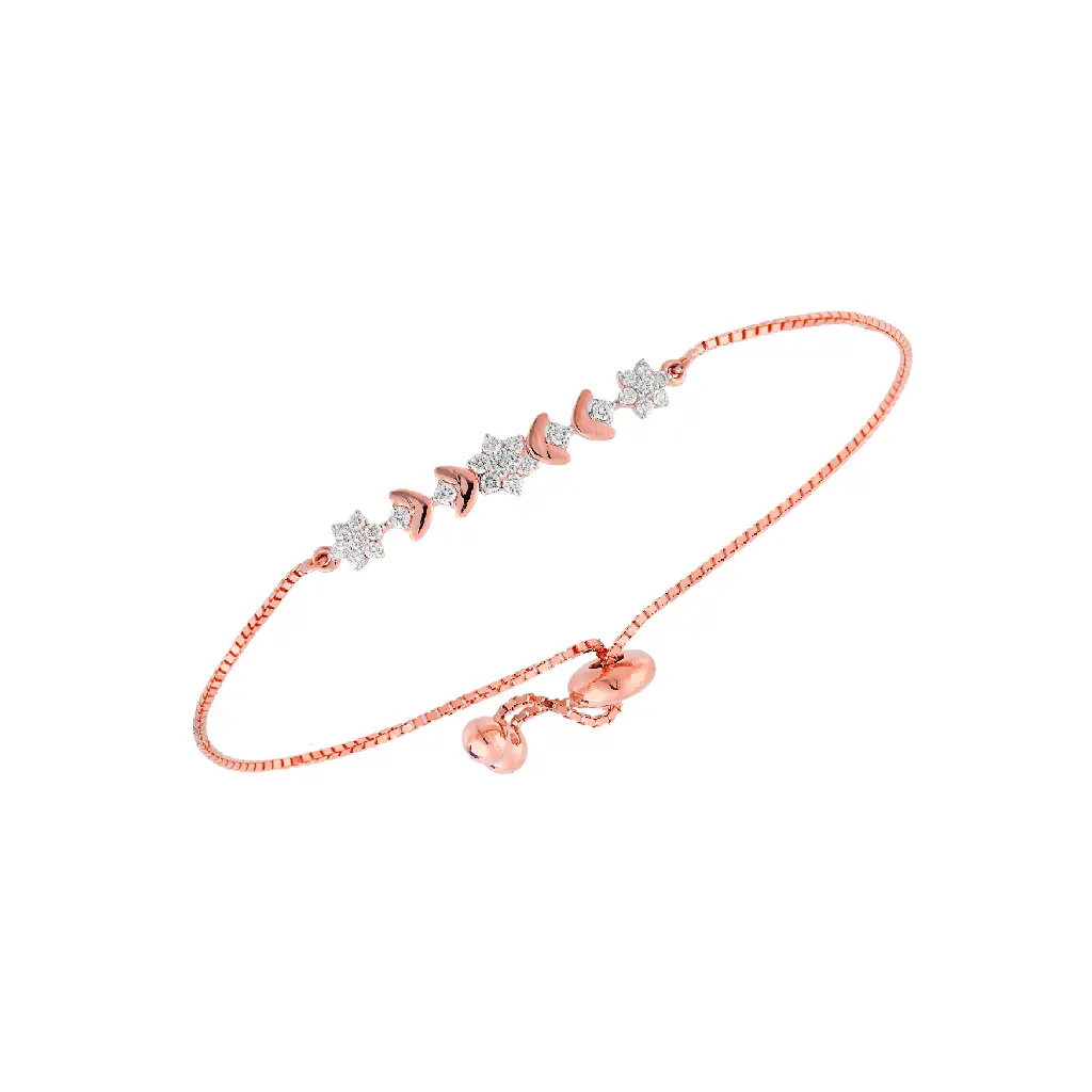 Rose Gold Diamond Star &amp;amp; Crescent Adjustable Bracelet