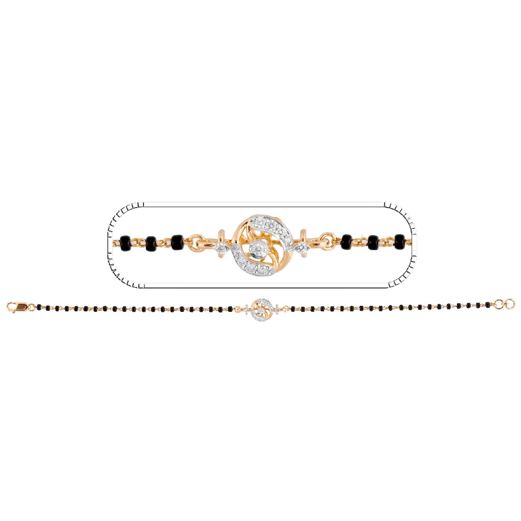 Circular Diamond Mangalsutra Bracelet with Black Beads