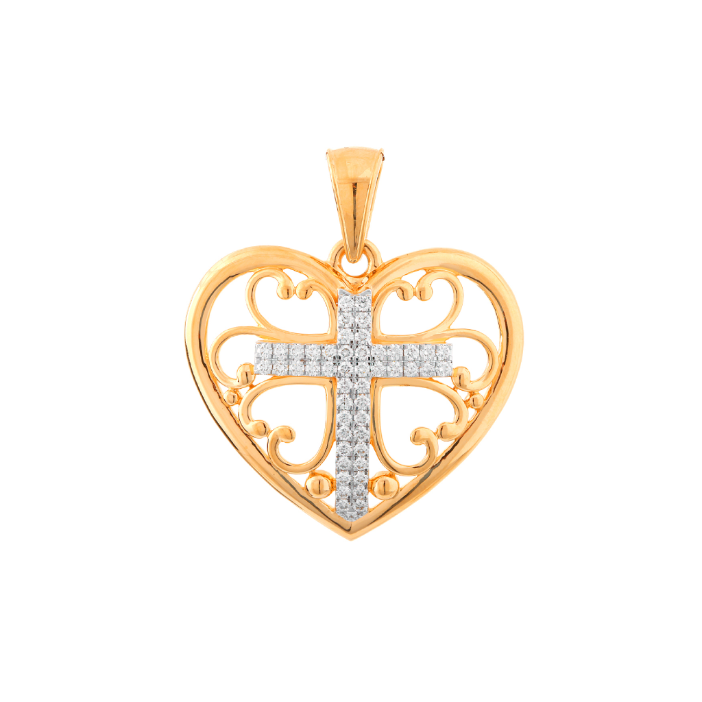 Golden Heart Cross Diamond Pendant