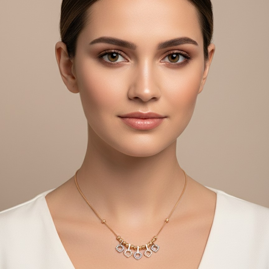 Dual-Tone Teardrop Cluster Necklace with Sparkling Crystal Detailing