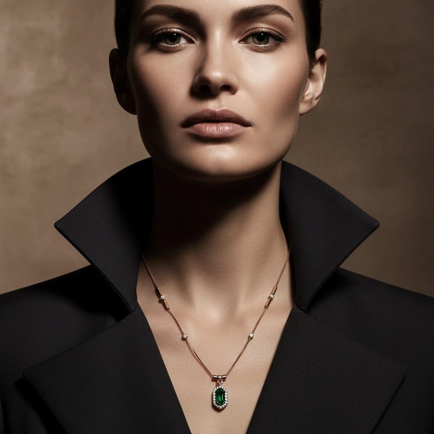 Royal Blue Baguette Halo Pendant Necklace with Dual-Tone Chain Accents