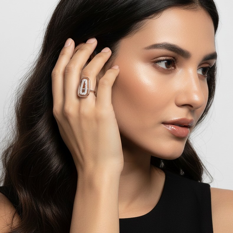 Dual-Tone Geometric Diamond Ring with Modern Tapered Halo Design