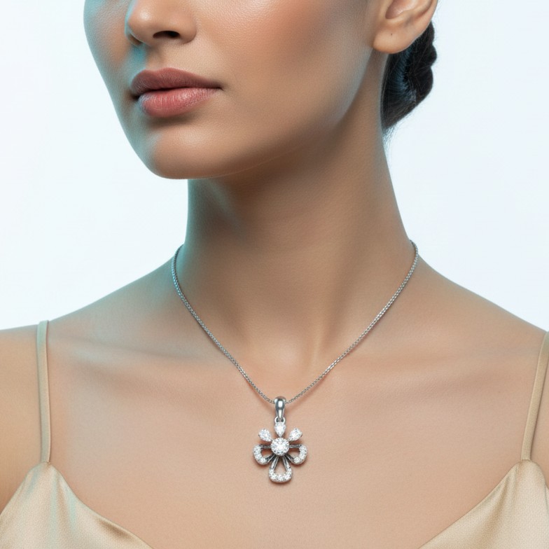 Blossom Radiance Diamond Pendant with Teardrop Accents